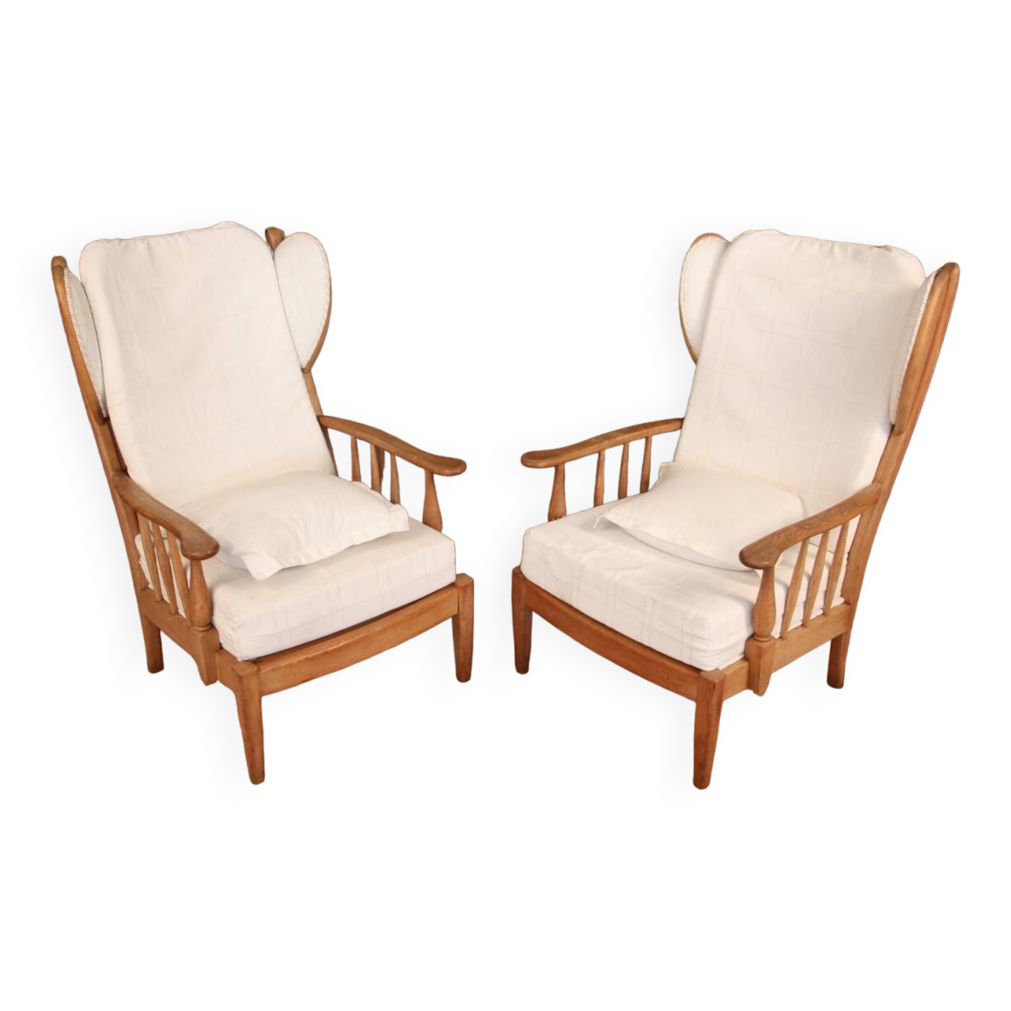 Pair of armchairs with ears of the 50s in oak