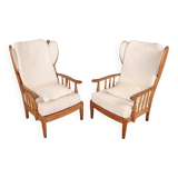 Pair of armchairs with ears of the 50s in oak