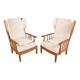Pair of armchairs with ears of the 50s in oak
