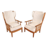 Pair of armchairs with ears of the 50s in oak