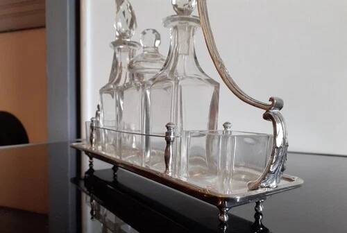 Bouillet goldsmith Bourdelle / Silver-plated metal and glass condiment set