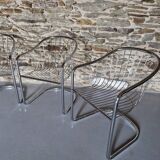 Lot de 4 Chaises à Bras, En Métal Chromé – 1970