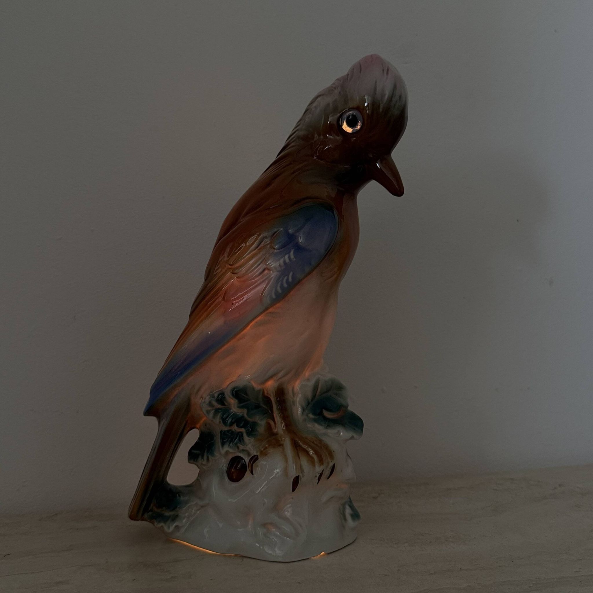 Lampe à parfum vintage en porcelaine oiseau, années 1950