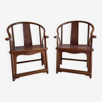 Pair of old Asian wooden armchairs