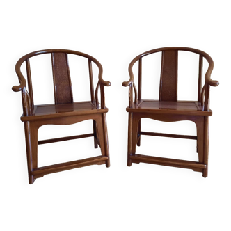 Pair of old Asian wooden armchairs