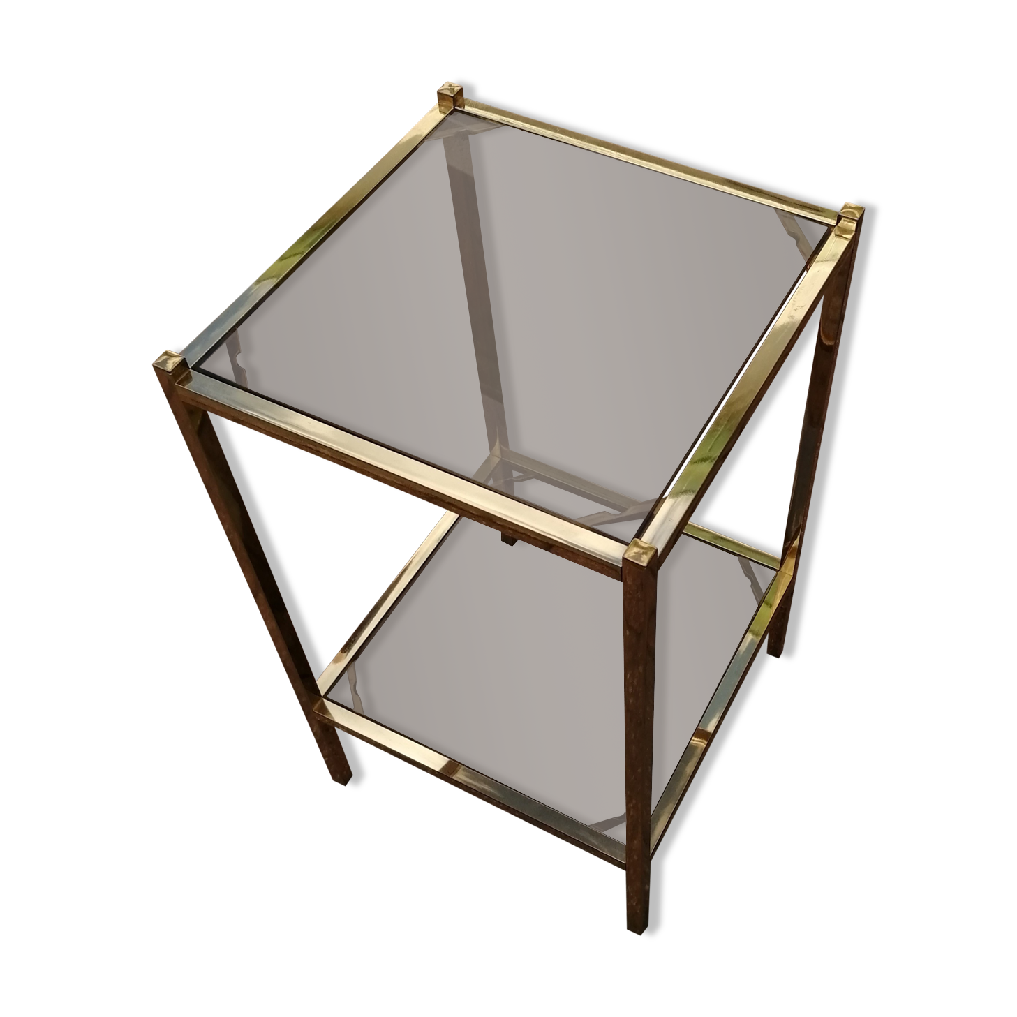 Golden side table and smoked glass 60s-70s