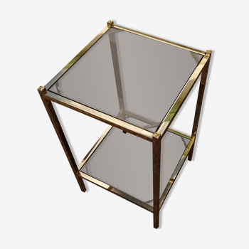 Golden side table and smoked glass 60s-70s