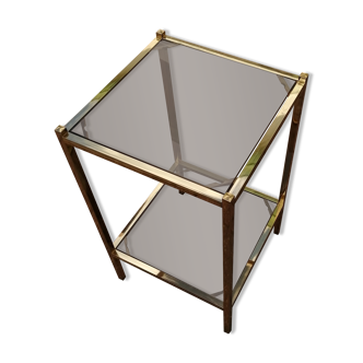 Golden side table and smoked glass 60s-70s