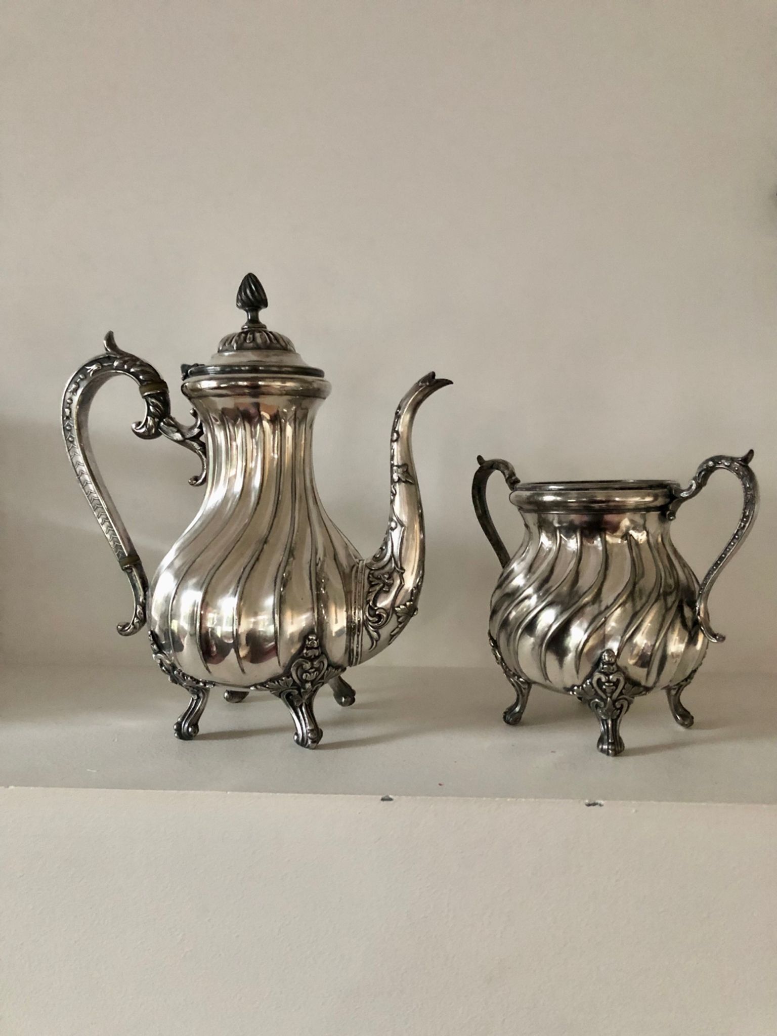 Silver-plated coffee pot and sugar bowl