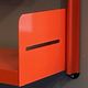 Modular red metal wall shelf in Congresso Lips Vago style.