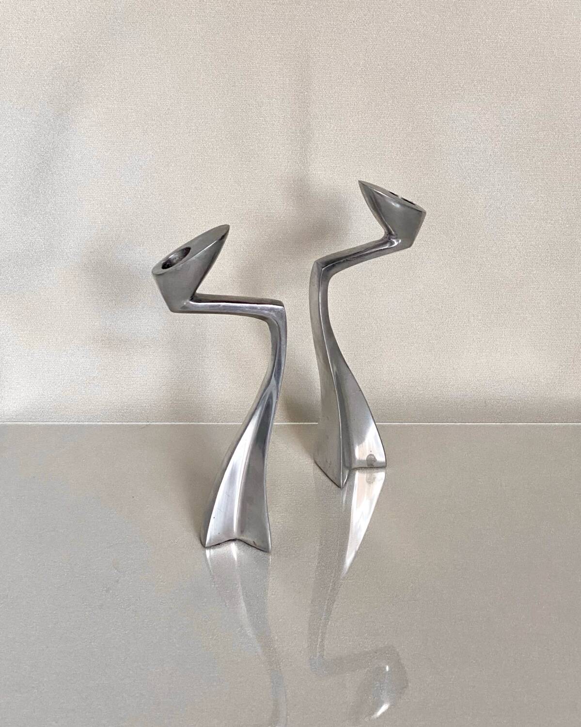 Pair of aluminium candlesticks by Matthew Hilton