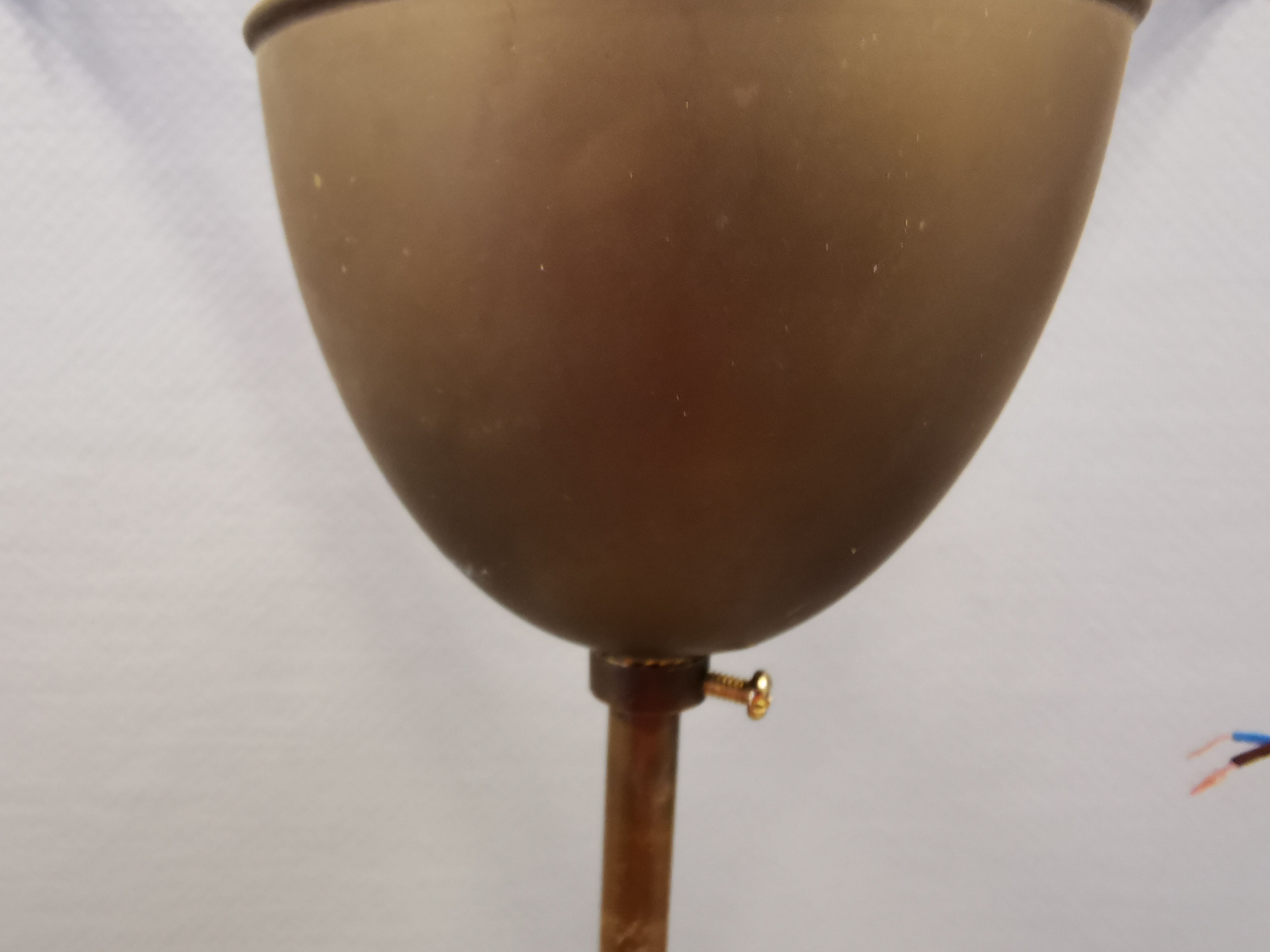 Older ceiling/hanging lamp in milky white opaline glass.