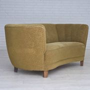 1960s, Danish 2-seater "Banana" sofa, furniture velour, beech wood.