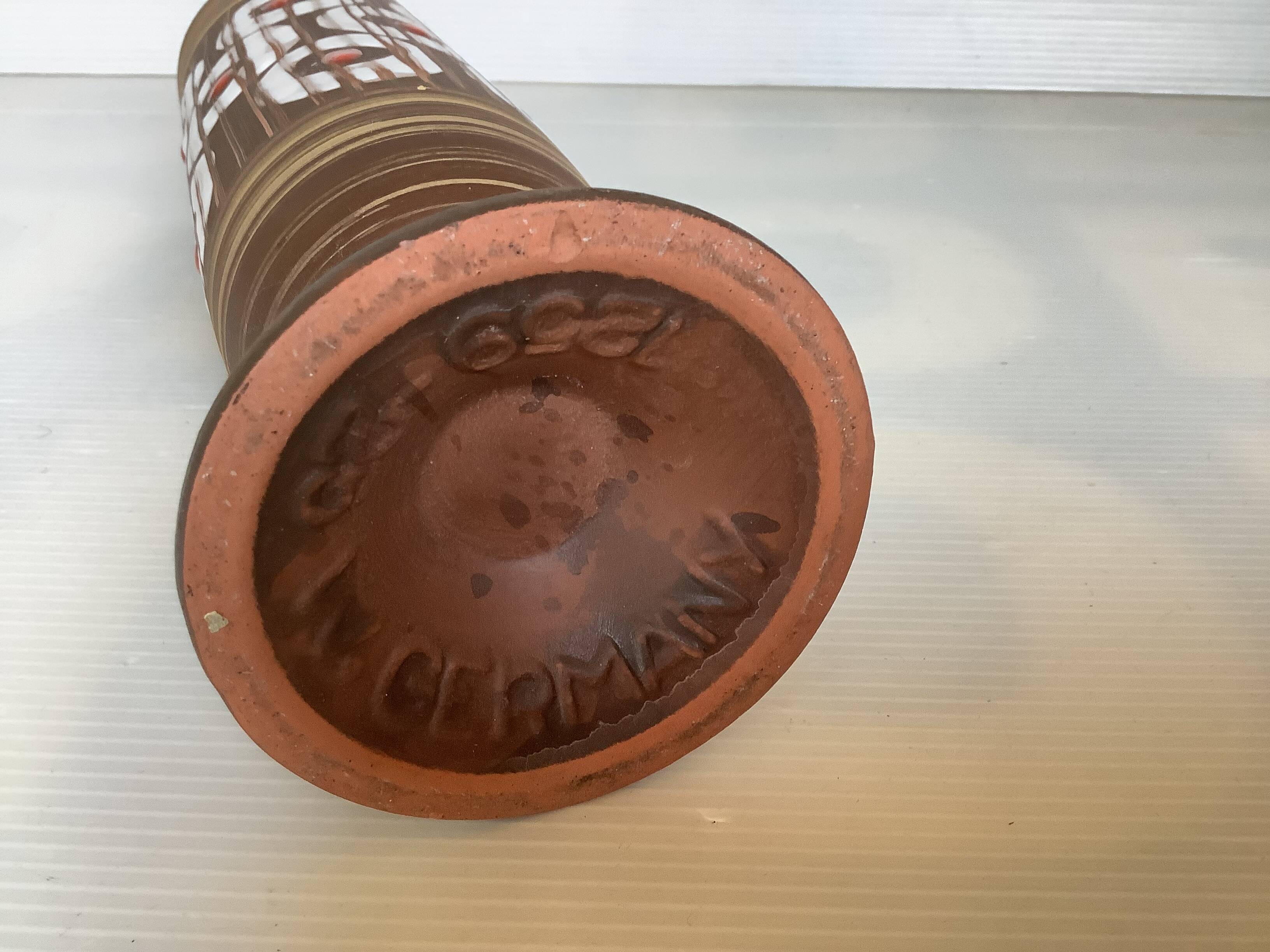 W Germany Round White and Red Matte and Enameled Vase