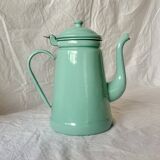 Vintage green enameled sheet metal coffee pot