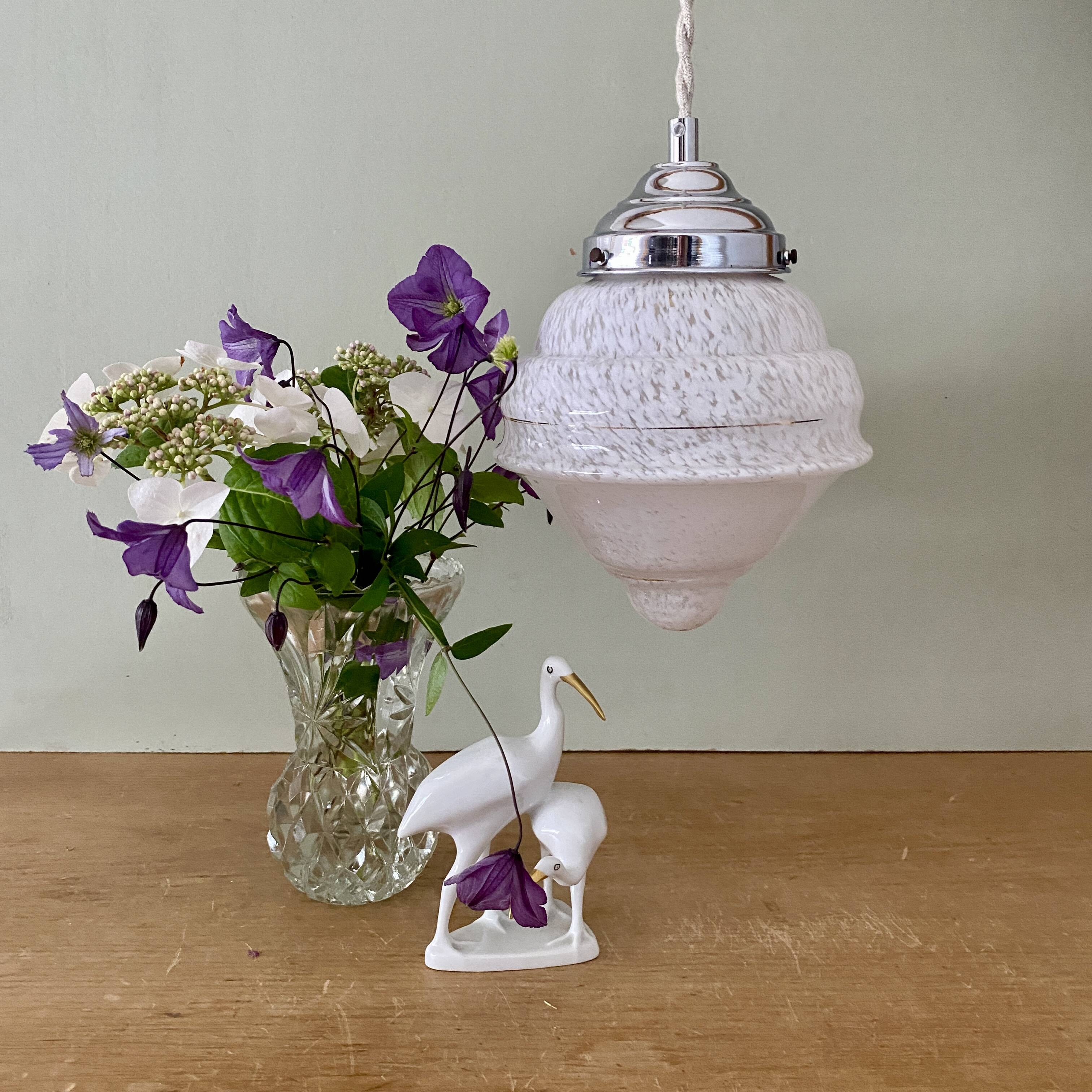 Vintage art deco globe pendant light in white Clichy glass
