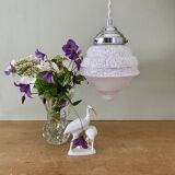 Vintage art deco globe pendant light in white Clichy glass