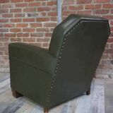 Art Deco club armchair in skai and wood