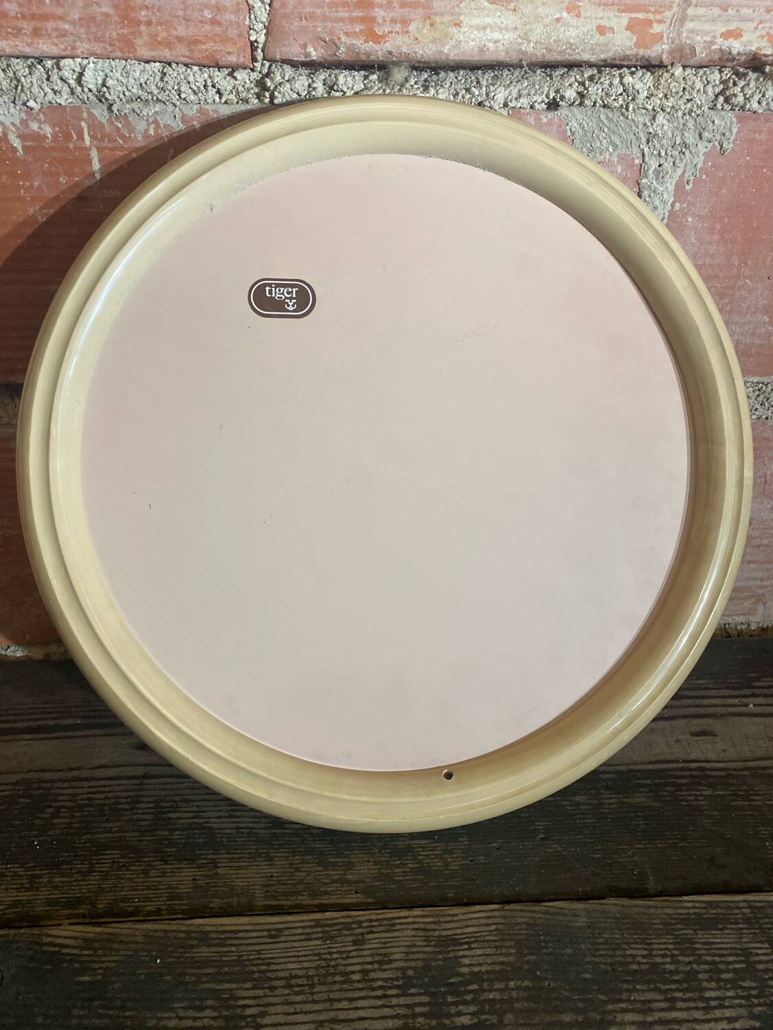 Vintage 80s Round TIGER Design Mirror, Beige Plastic #C893