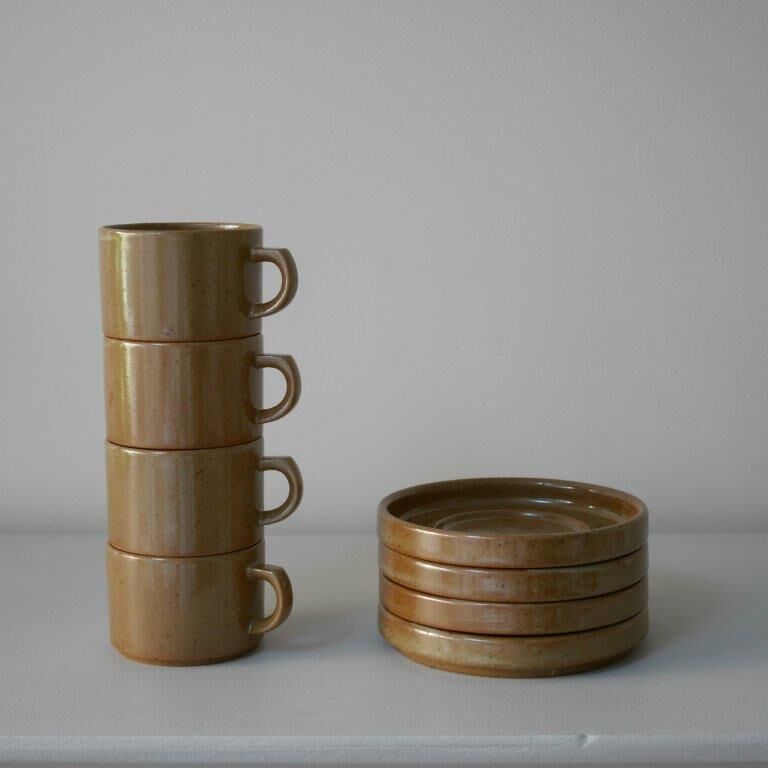 Set of 4 coffee cups in Brenne sandstone, France