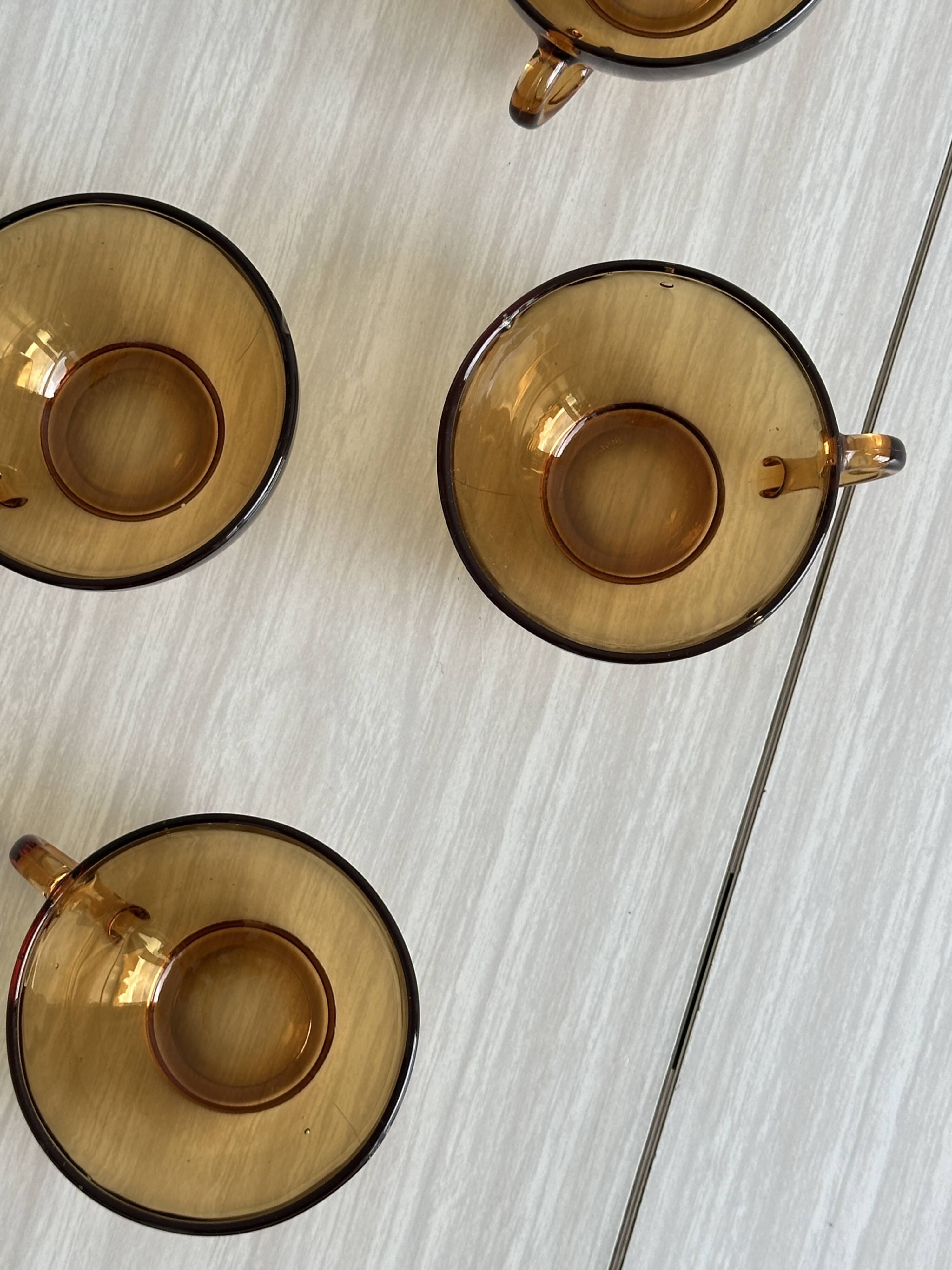 4 vintage amber glass cups