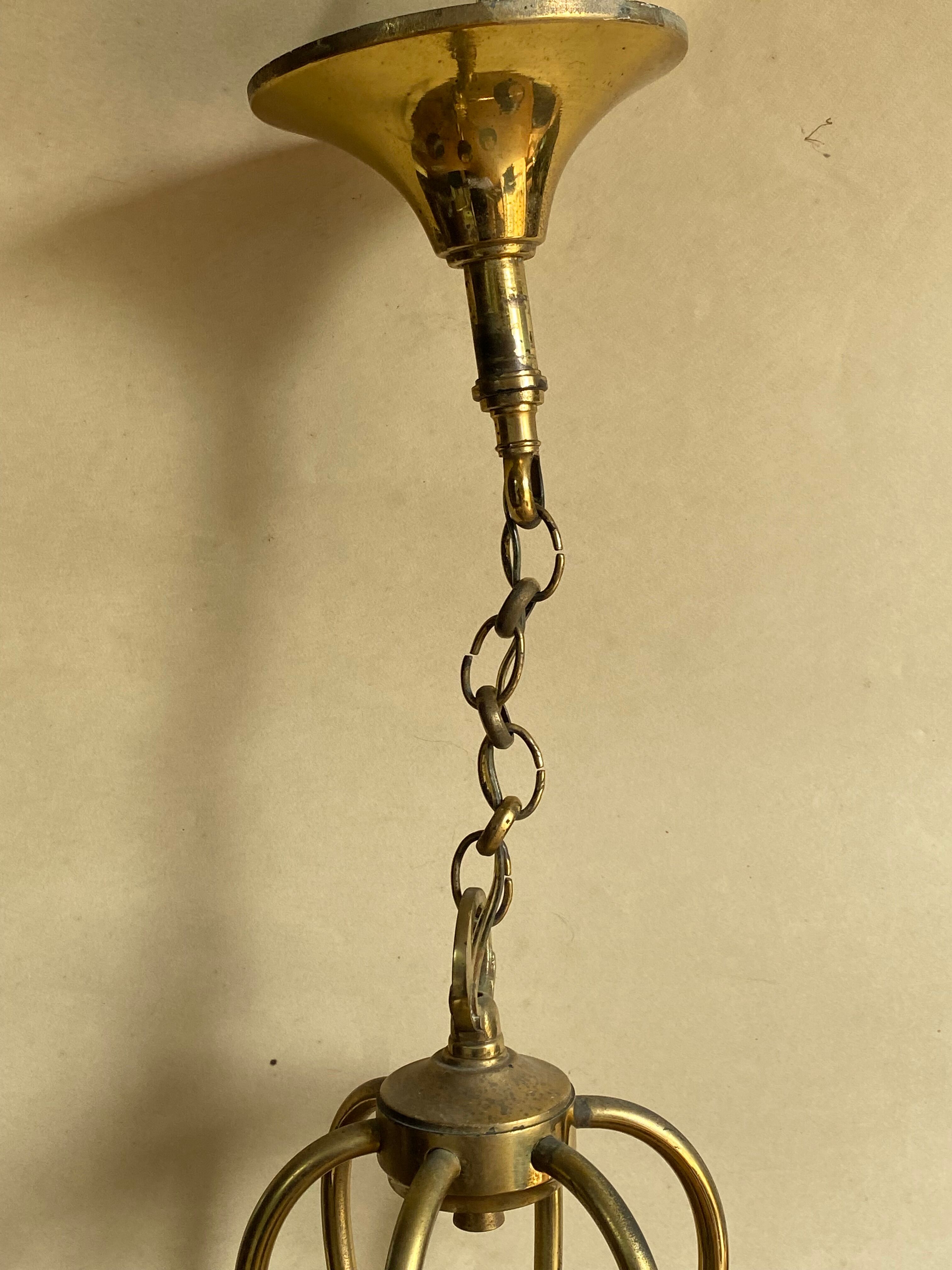 1950 six-armed brass cage chandelier