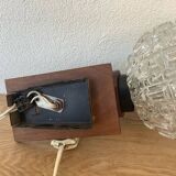 Vintage scandinavian wall lamp wood glass 1970s