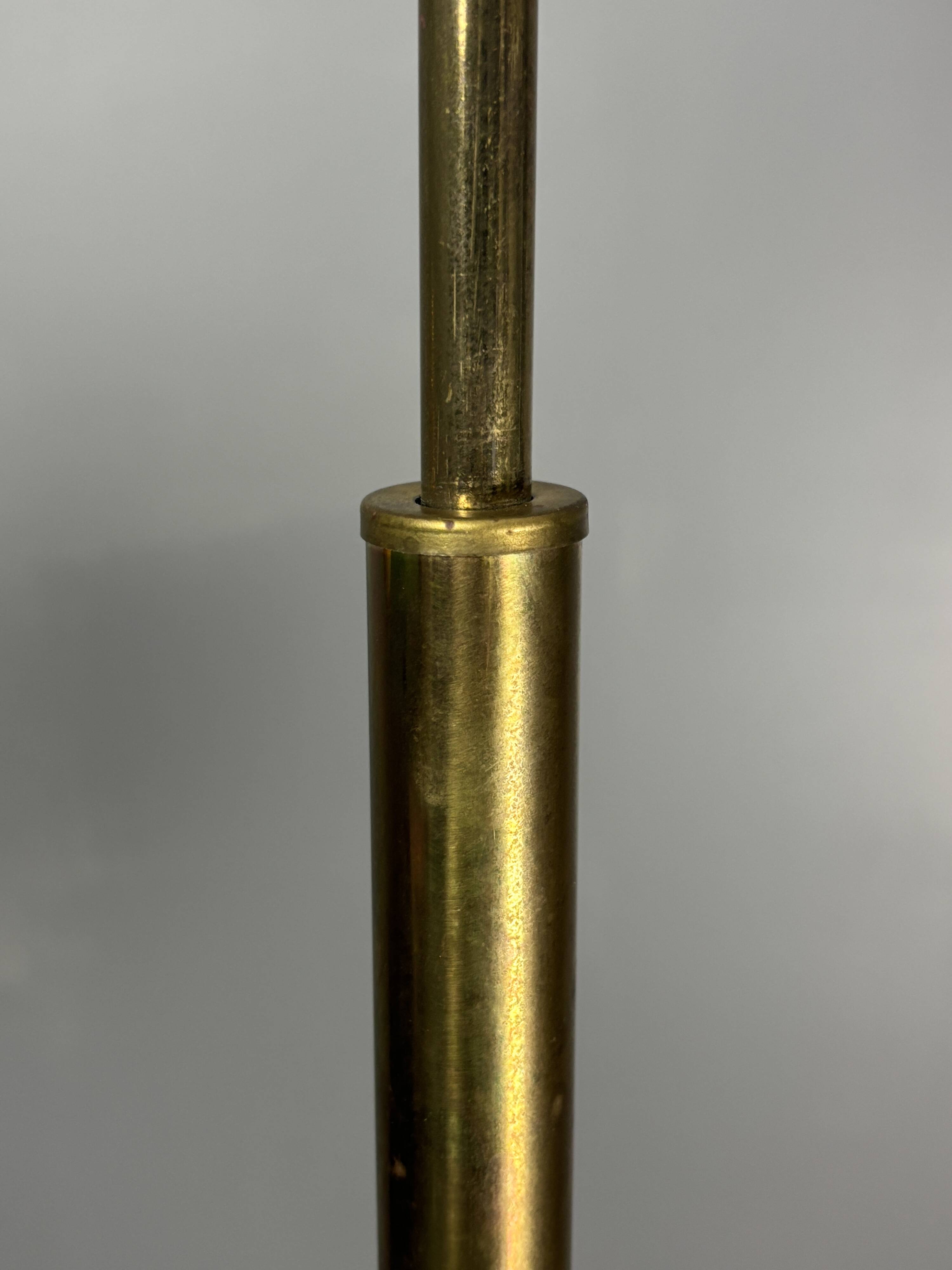 Italian Adjustable Floor Lamp in Pencil Reed Rattan Bamboo and Brass, 1970s