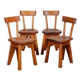 Ensemble de 4 chaises en pin par René Faublée, 1950