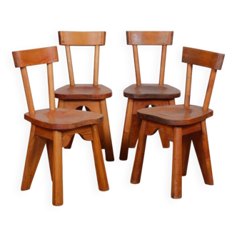 Ensemble de 4 chaises en pin par René Faublée, 1950