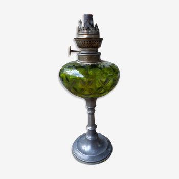 Lampe à pétrole ancienne XIXème en verre et régule