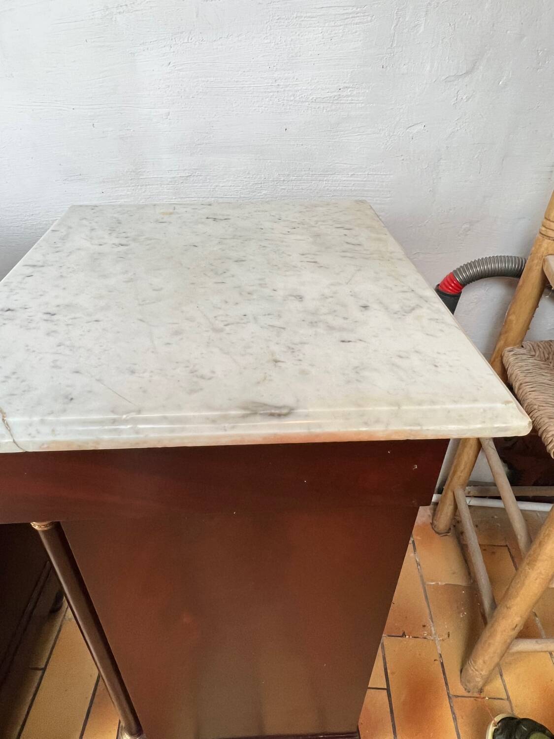 Pair of Napoleon III bedside tables in mahogany and marble