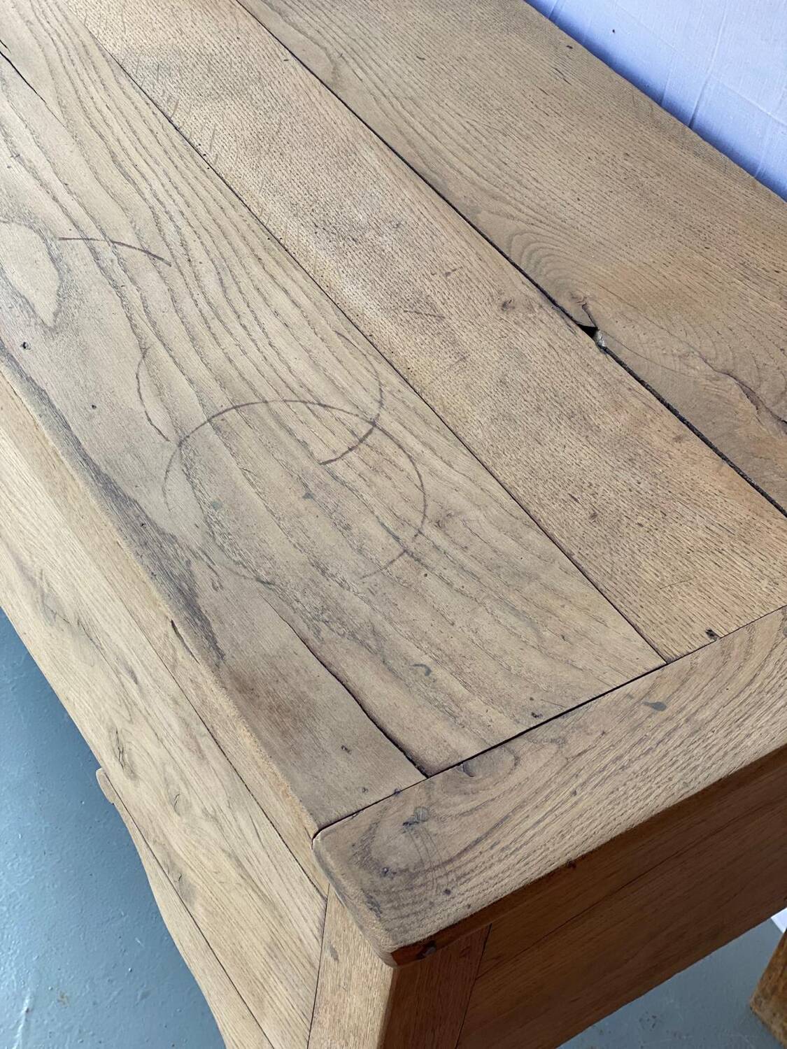 Vintage kneading trough renovated in solid raw oak wood