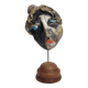Signed raku ceramic mask, on wooden base – Expressive sculpture 28 cm