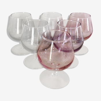 Set of 6 iridescent cognac glasses