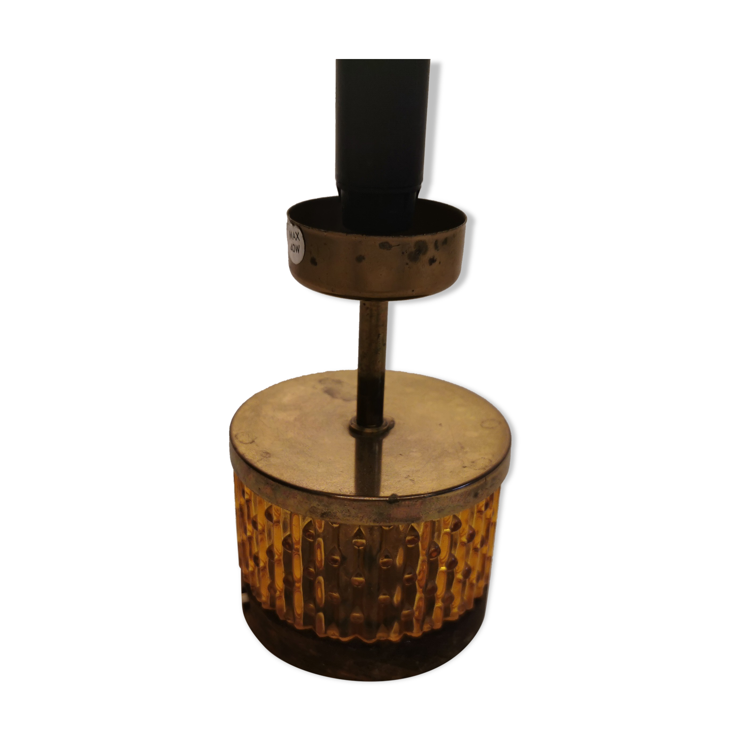 Swedish table lamp foot, made of wood, amber bubble glass and brass