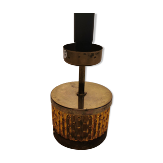 Swedish table lamp foot, made of wood, amber bubble glass and brass