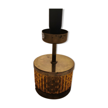 Swedish table lamp foot, made of wood, amber bubble glass and brass
