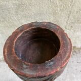 Rustic ashtray carved wood on vintage stand