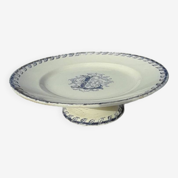 Dish on earthenware pedestal by KG Lunéville monogram L diam. 22 cm