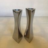 Pair of small silver triangular candlesticks