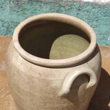 Old grease pot or confit in glazed rustic sandstone vase storage pencils brushes kitchen