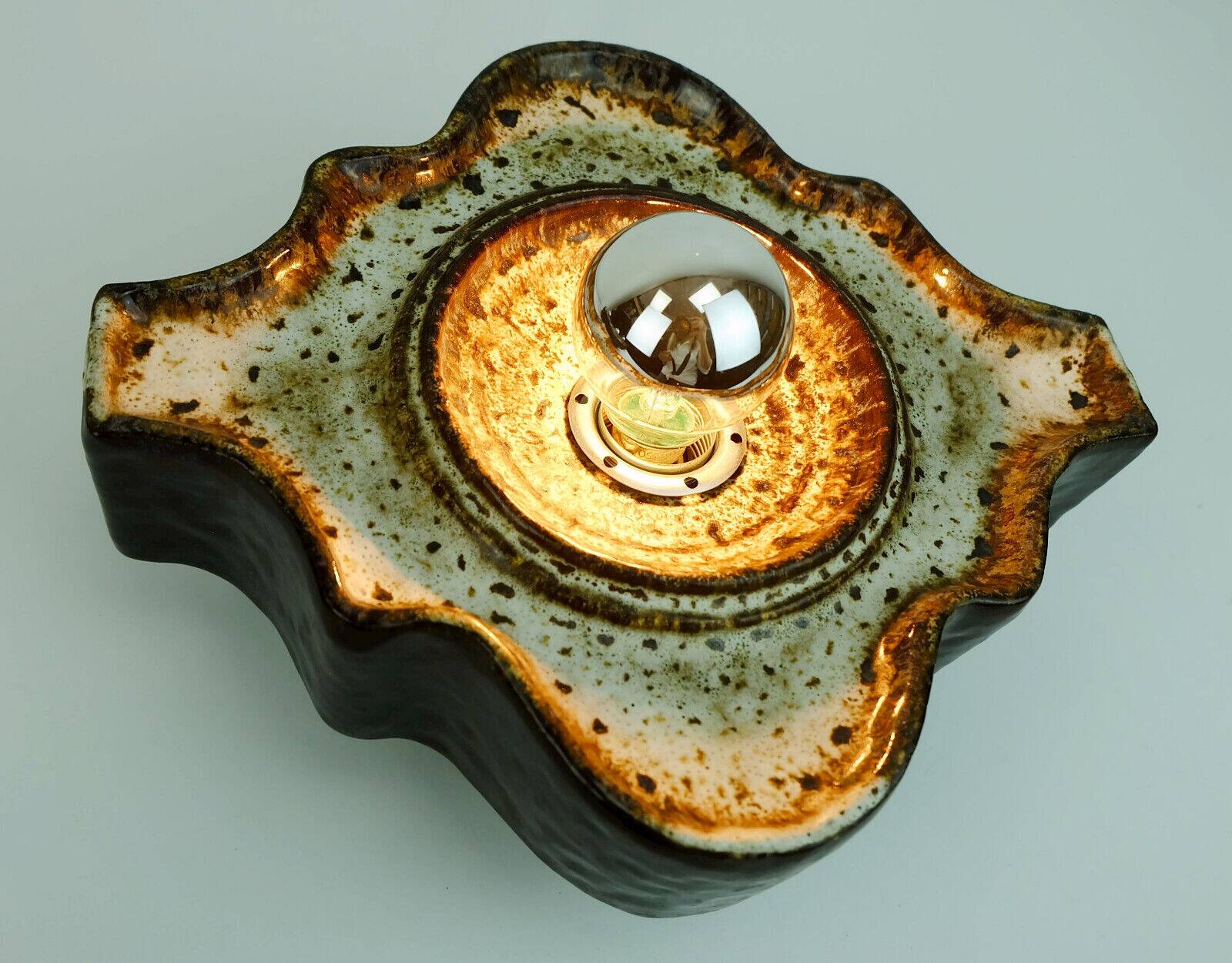 4 mid century ceramic wall lamps 1960s 1970s lava drip glaze pop art beige brown