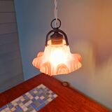 Scalloped pink satin glass pendant/lamp, 1920s-30s