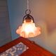Scalloped pink satin glass pendant/lamp, 1920s-30s