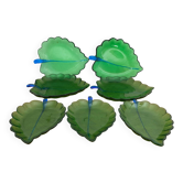 7 assiettes vintage en verre soufflé vert en forme de feuille
