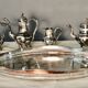 Coffee or tea service monogrammed cr silver metal