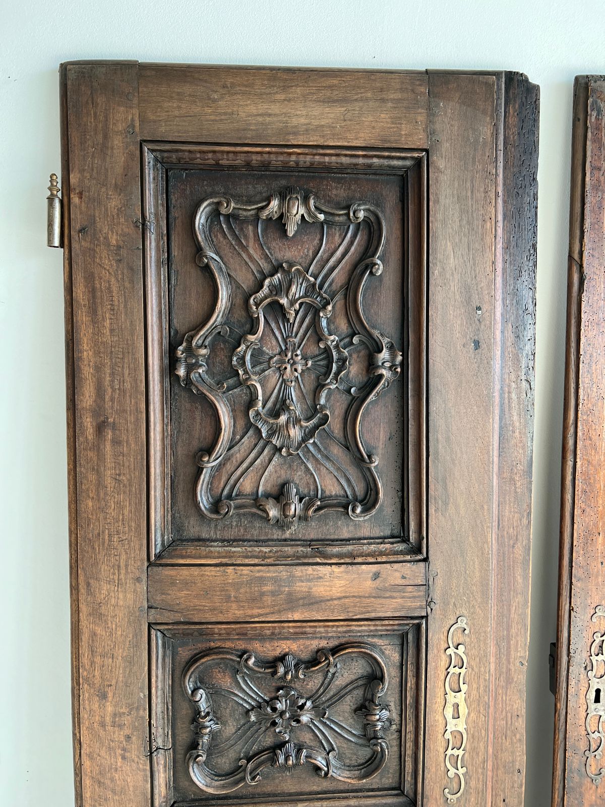 Pair of carved solid oak doors (old cabinet doors)
