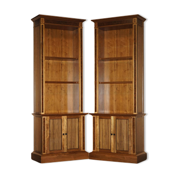 Pair of large David Linley bookcases in burr walnut, 2.6 m