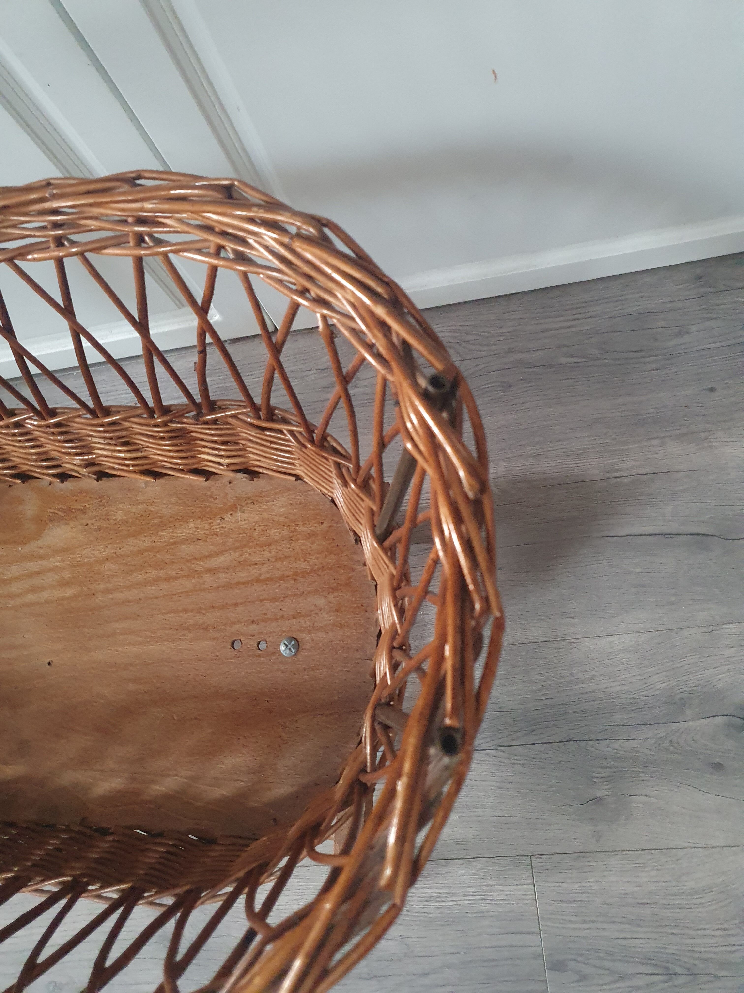 Old vintage rattan crib on wheels, missing a handle 60 by 40cm high 52cm for doll